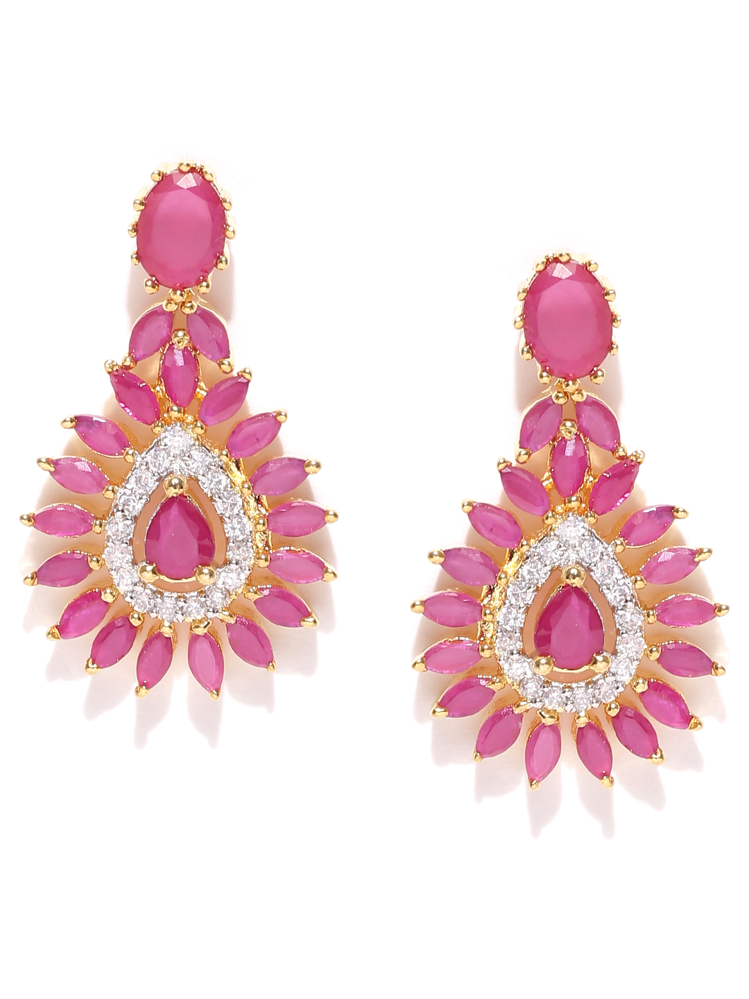 YouBella Pink Gold-Plated Teardrop Shaped Drop Earrings